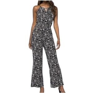41 Hawthorn Jumpsuit Womens XS Petite Black White Leaf‎ Keyhole Sleeveless